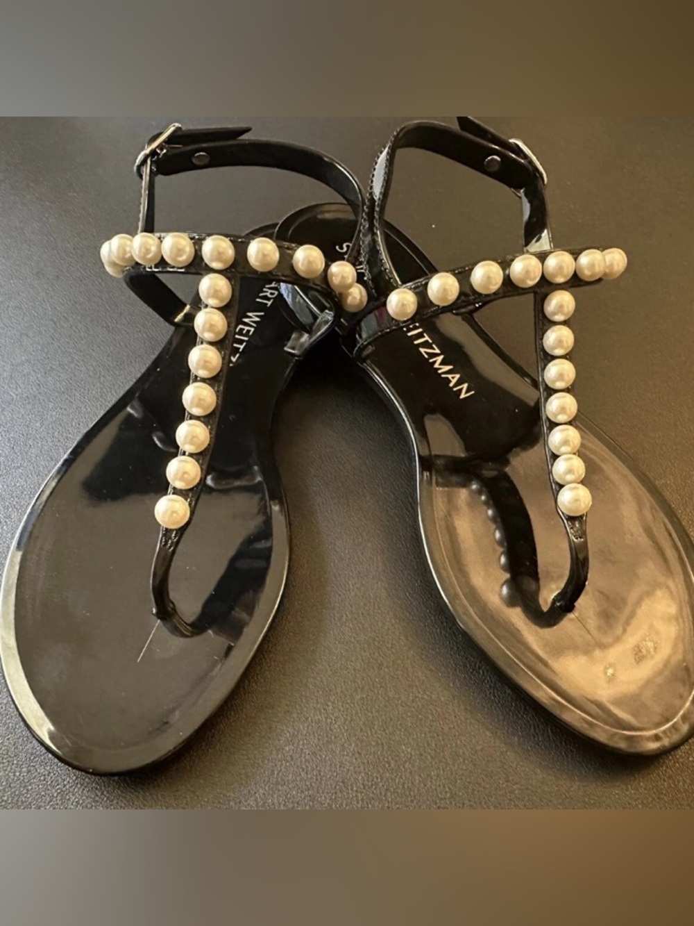 Stuart Weitzman Black Pearl-Embellished JellySandals 7-1/2 - Picture 2 of 7